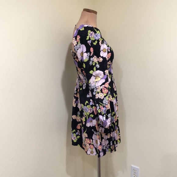AFRM Noir Summer Bouquet Dress Size Small Black Floral Puff Sleeve Mini - Picture 3 of 10